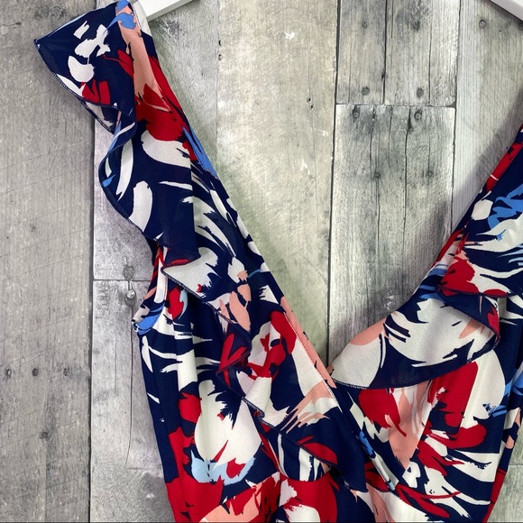 LULUS Red Blue Fit & Flare Swing Floral Dress Open Back Size Small - Picture 4 of 10